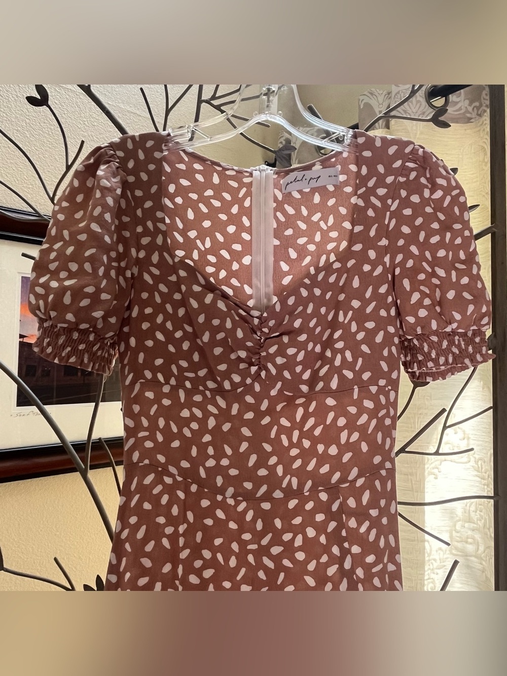 Franklin Print Puff Sleeve Midi Dress Mocha Size 2 - Picture 6 of 15
